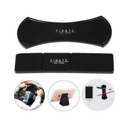 Multifunctional black gel pads for phone holders, suitable for various surfaces and repeated use.