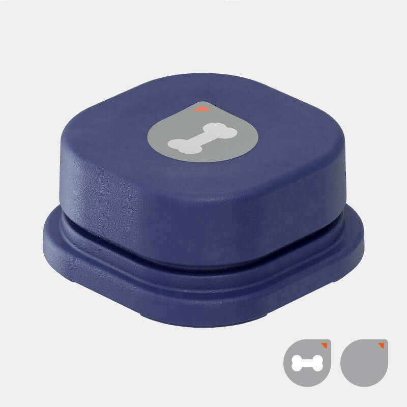 Blue pet communication button with bone design, ideal for recording dog commands and encouraging interaction.