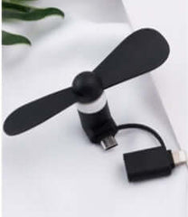 Compact mobile mini fan for iPhone and Android with micro USB, available in 6 colors, low noise and energy efficient.