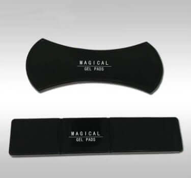 Two multifunctional gel pads in black, labeled 'Magical Gel Pads', ideal for phone holding and wall attachment.