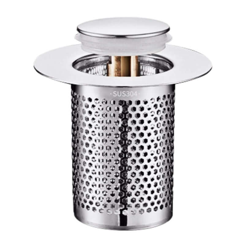 SUS304 stainless steel wash basin strainer with bounce core and perforated design for efficient drainage.