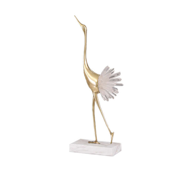 Luxury White Crane Ornament with Crystal and Marble Details