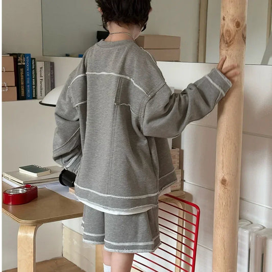 Children's Hoodie Shorts Set 2025 Spring Summer Collection Fashion Korean Simple Style 2pieces Baggy