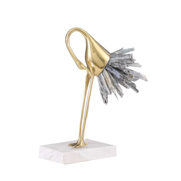 Luxury White Crane Ornament with Crystal and Marble Details