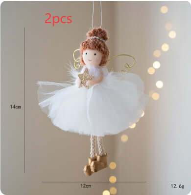 Christmas White Tulle Skirt Golden Wings Angel Girl Pendant
