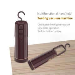 Multifunctional handheld sealing vacuum machine with a hook, low noise operation, and built-in lithium battery.