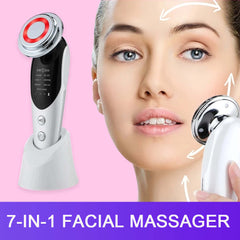 7-in-1 Facial Massager EMS Device for skin rejuvenation, cleansing, and acne repair with LED light technology.