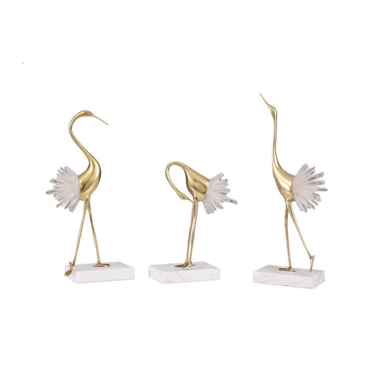 Luxury White Crane Ornament with Crystal and Marble Details