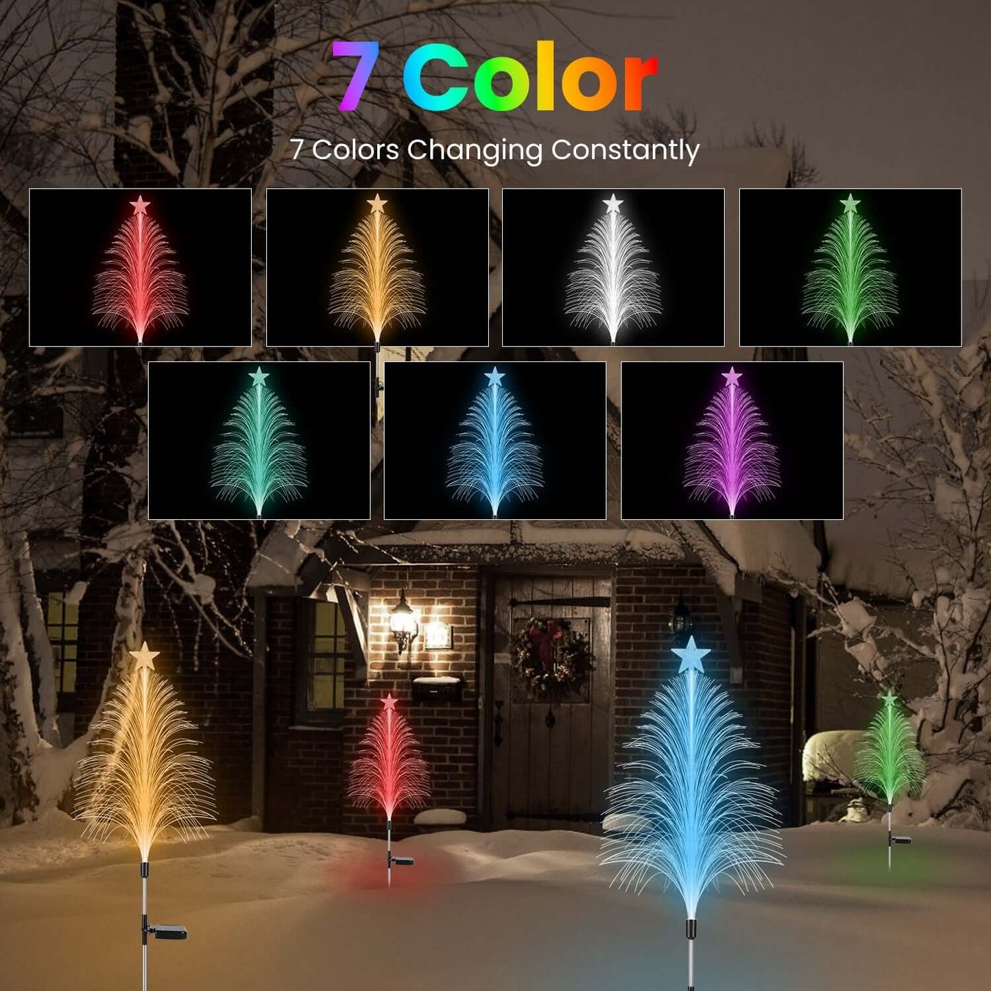 4Pack 7 Color Changing Solar Christmas Tree Lights Outdoor 