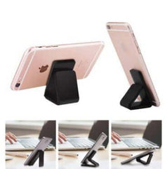 Multifunctional black phone holder stand, supporting various angles for smartphones, ideal for desk or travel use.