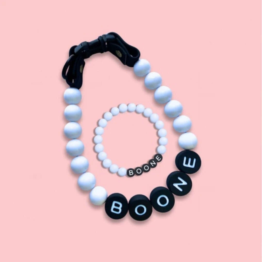 Pet Beaded Name Collar With Bracelet Set Custom Dog Collar 