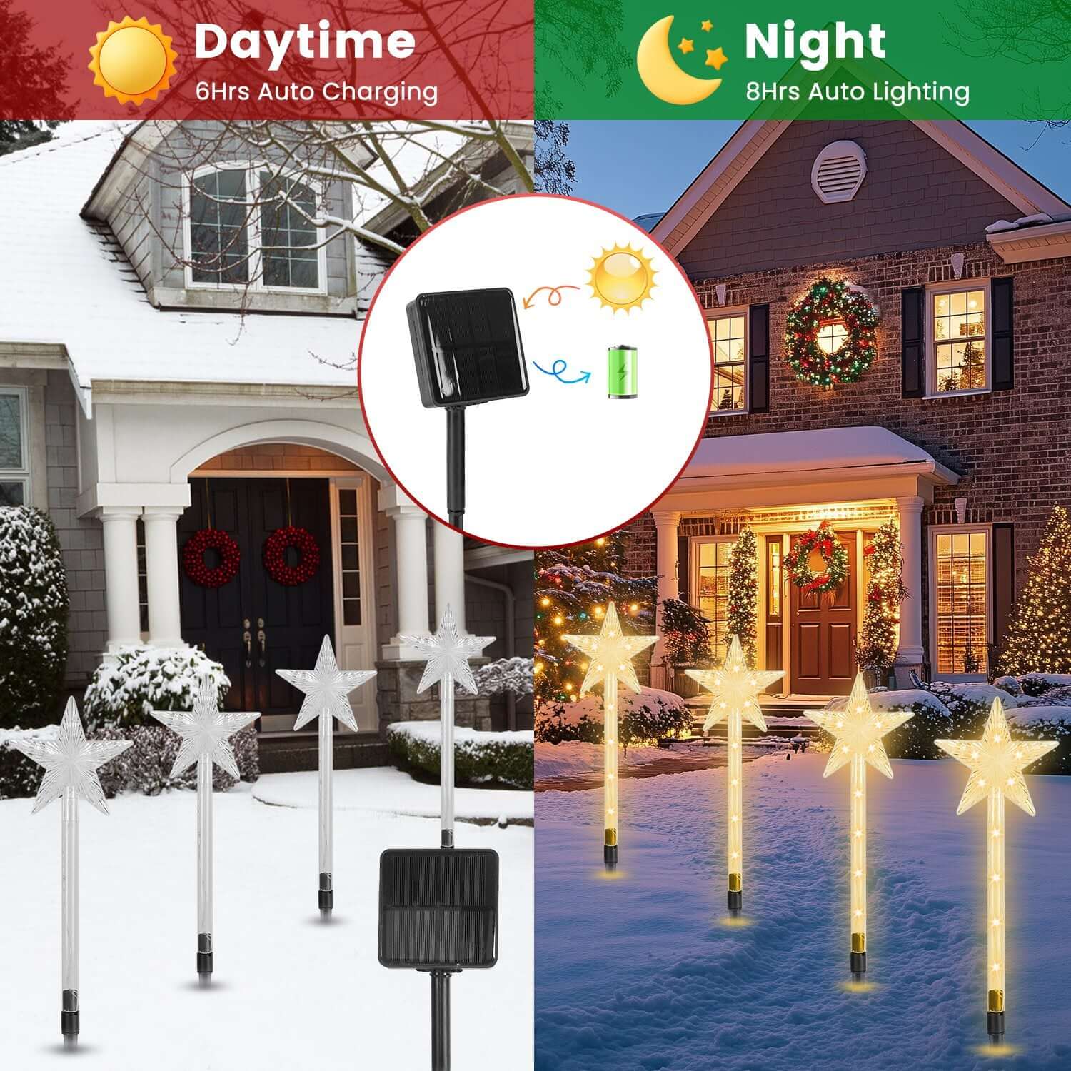 Christmas Solar Stake Lights 8Pack Star Path Lights