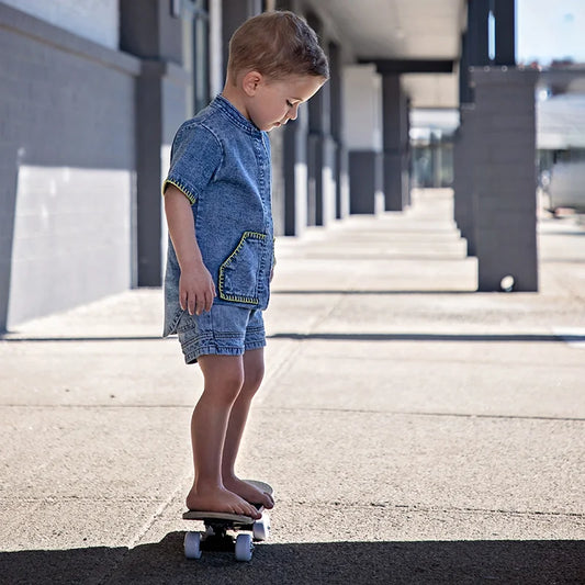 Summer denim collection girls dress set cute baby rompers boys casual shirt girls skirt family clothing set contrast pockets