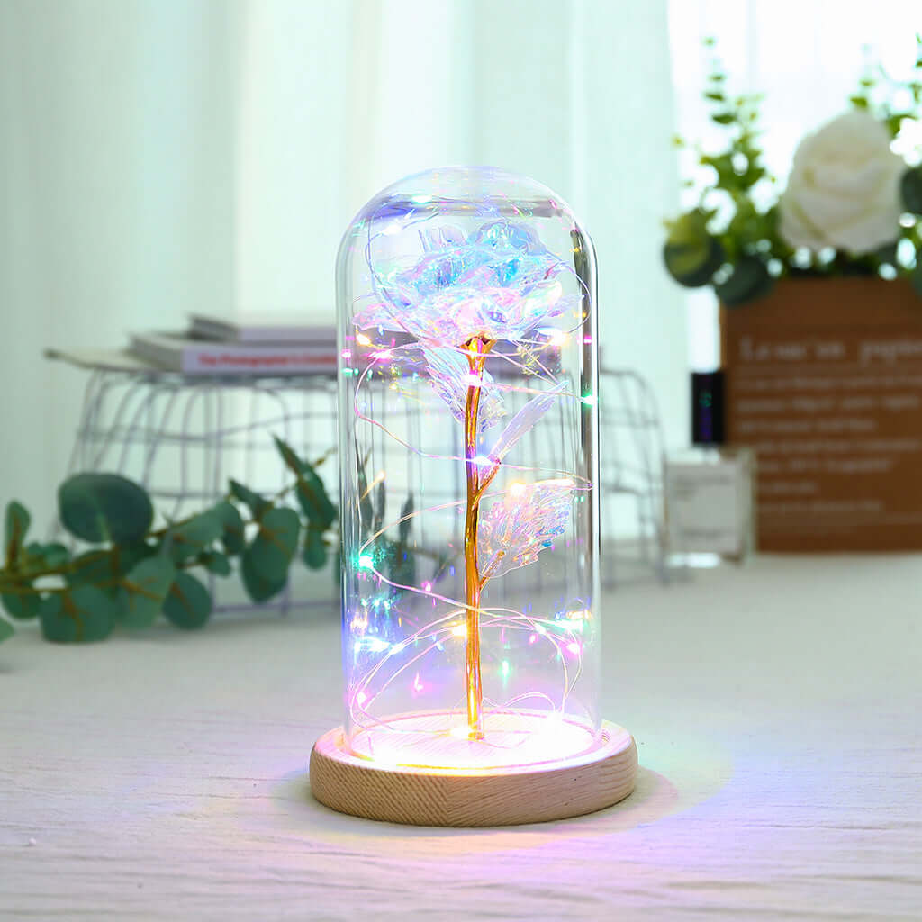  Christmas Decoration Rose Flower in Glass LED Light
