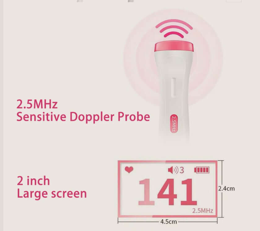 Fetal heartbeat monitor with 2.5MHz probe and LCD display for home use