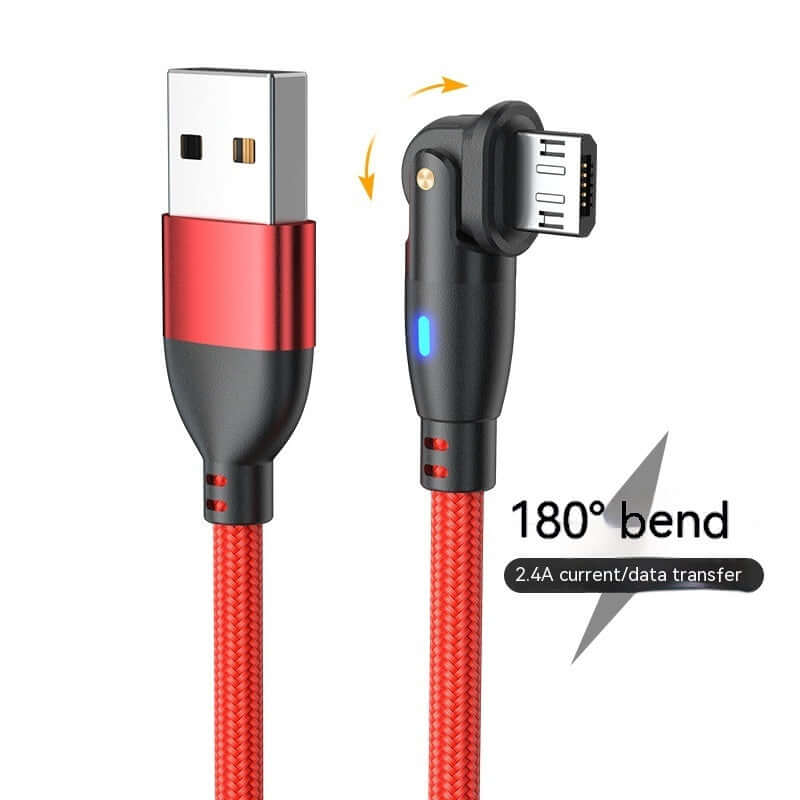 Red 180° bending USB Type-C cable for fast charging and data transfer, 2m length, durable nylon woven material.
