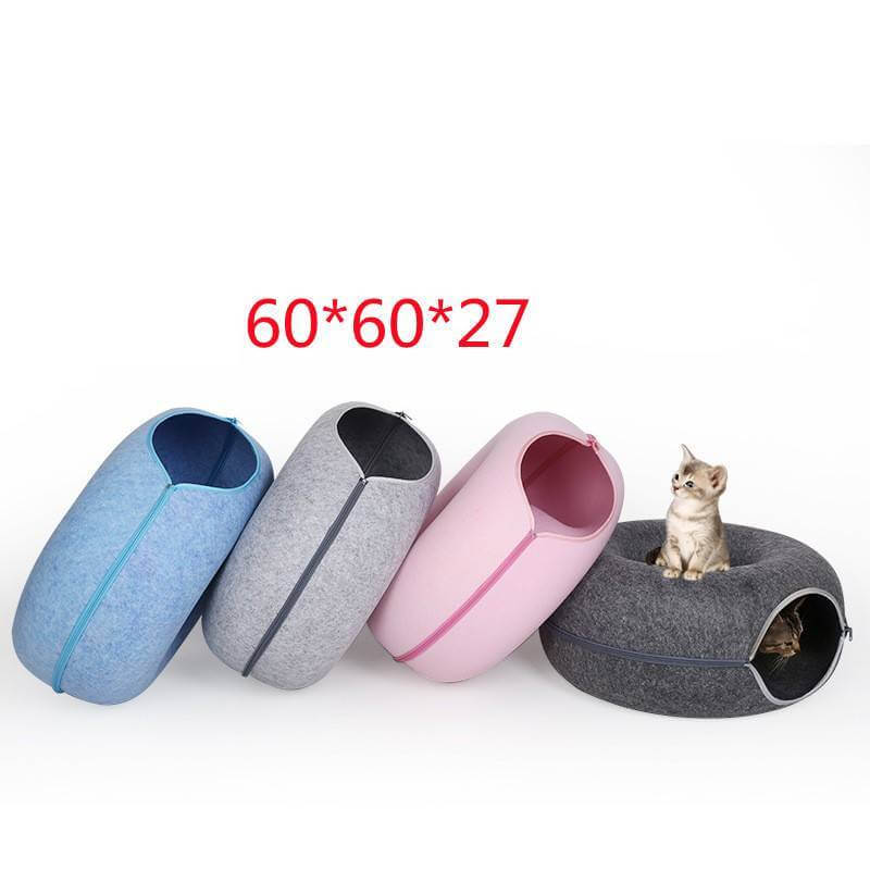 Donut Cat Tunnel Bed Pets House Natural Felt Pet Cat House