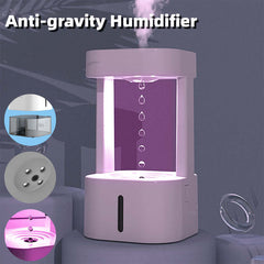 Creative anti-gravity humidifier with colored water droplets, enhancing air quality in home and office.