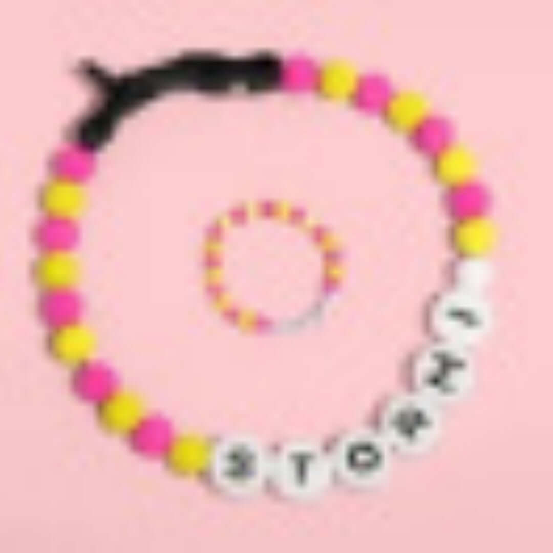 Pet Beaded Name Collar With Bracelet Set Custom Dog Collar 