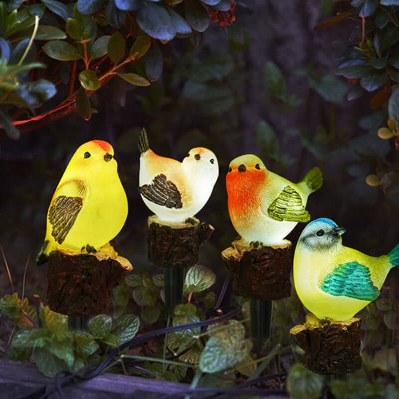 Colorful waterproof solar luminous bird lights for outdoor home decor, powered by LED for lasting illumination.
