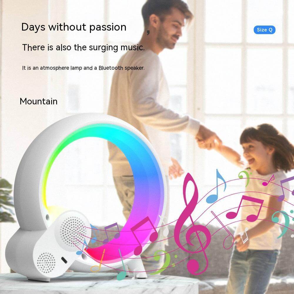 Creative Q Light Alarm Clock featuring vibrant RGB colors and Bluetooth speaker, enhancing mood and atmosphere.