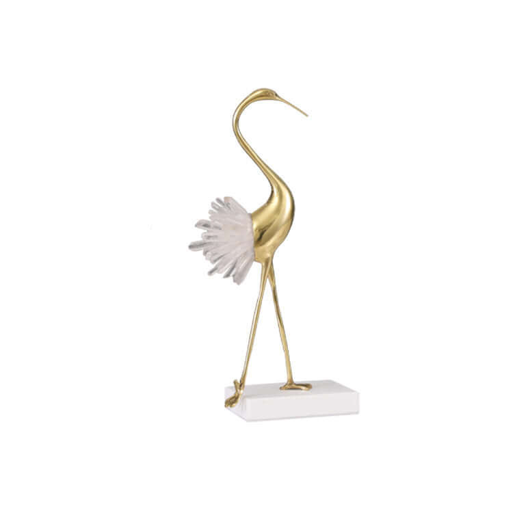 Luxury White Crane Ornament with Crystal and Marble Details