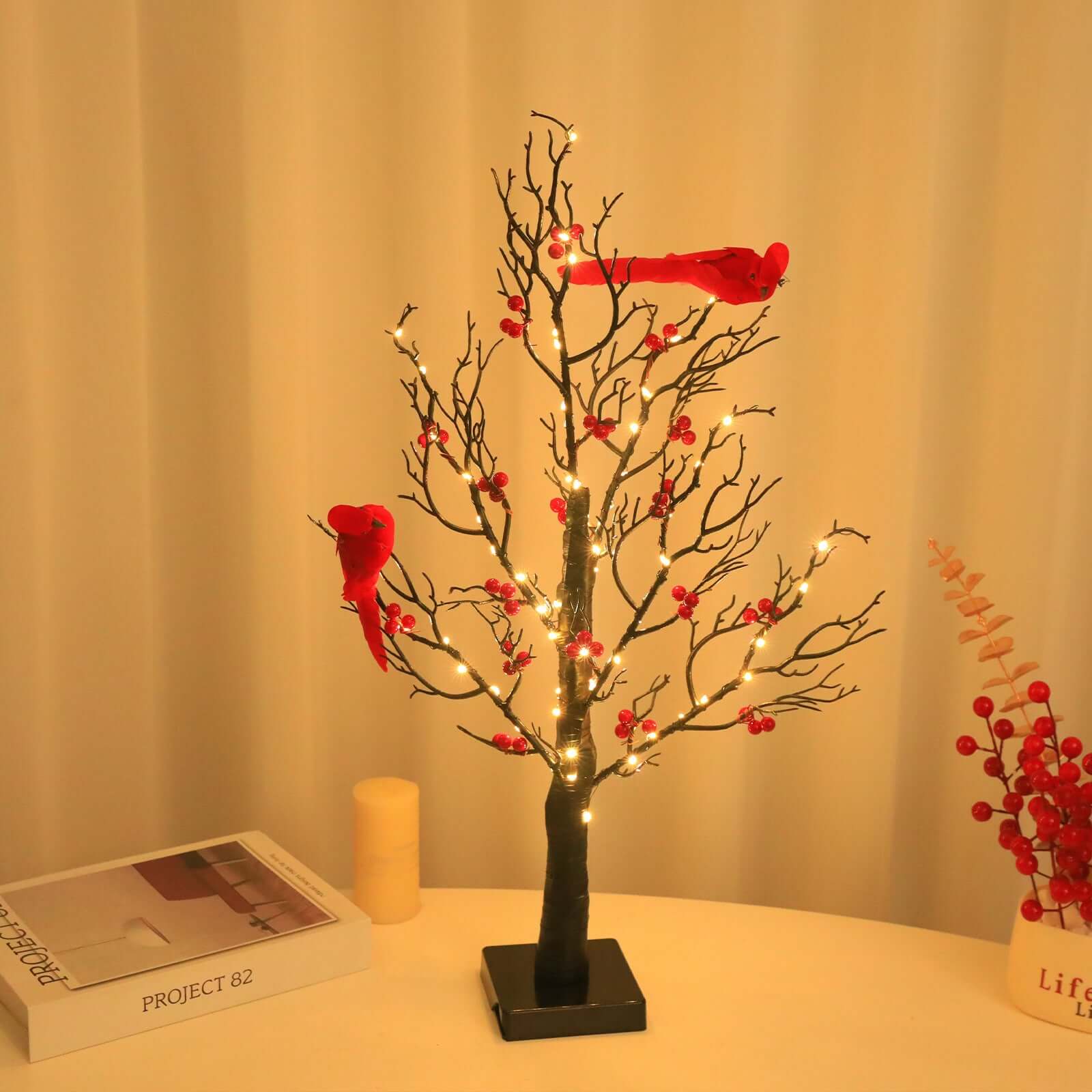 Luminous Red Bird Winding Tree Lamp Holiday Decor
