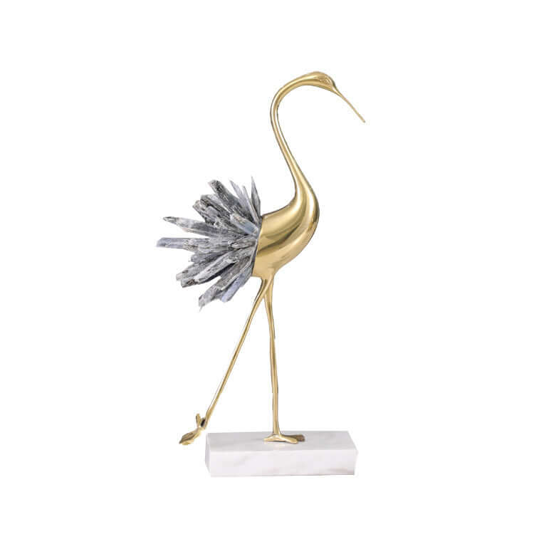 Luxury White Crane Ornament with Crystal and Marble Details