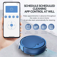 Intelligent sweeping robot with mobile app control for scheduled cleaning and Bluetooth connectivity.