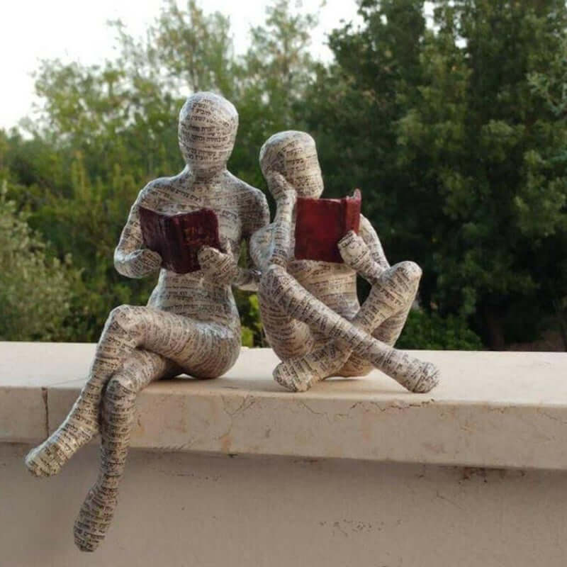 Home Decor Reading Woman Thinker Resin Statue - Elegant 
