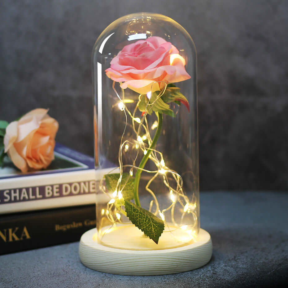 Christmas Decoration Rose Flower in Glass LED Light