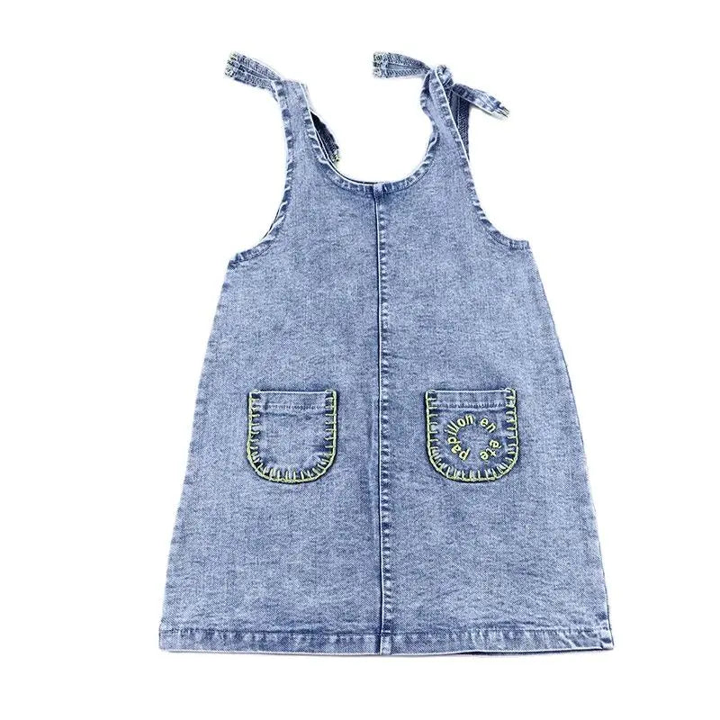 Summer denim collection girls dress set cute baby rompers boys casual shirt girls skirt family clothing set contrast pockets