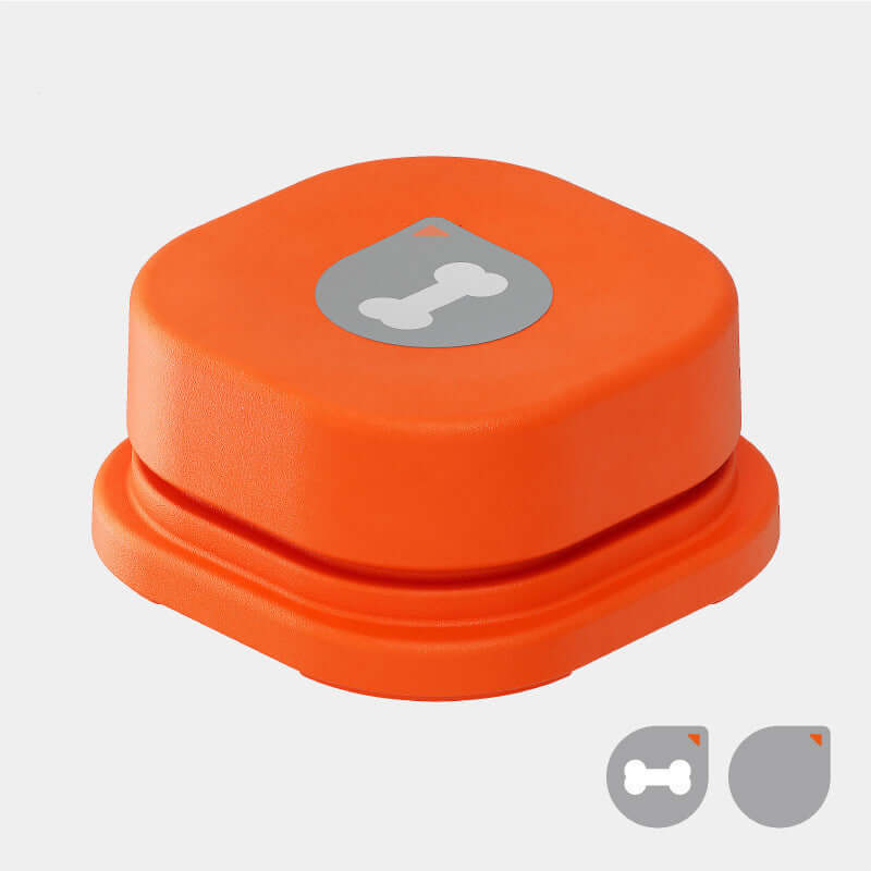 Orange dog communication button toy for pets, designed for recording and encouraging interaction.