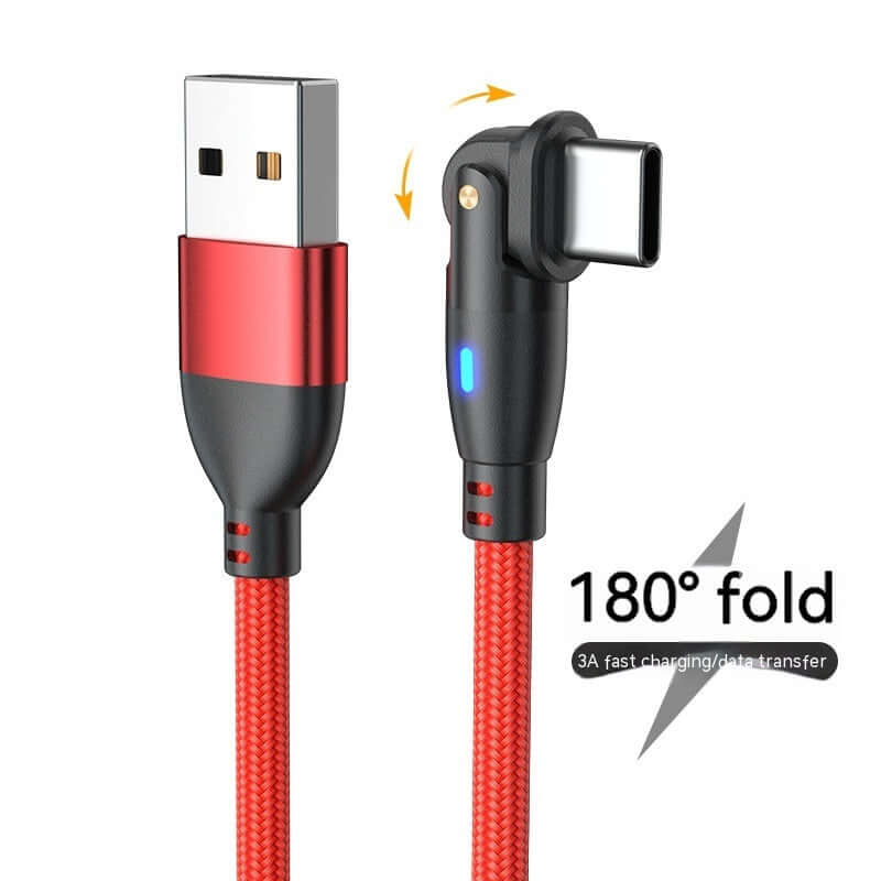 180-degree bendable red USB Type-C data cable with fast charging and data transfer features.