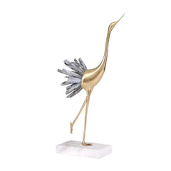 Luxury White Crane Ornament with Crystal and Marble Details