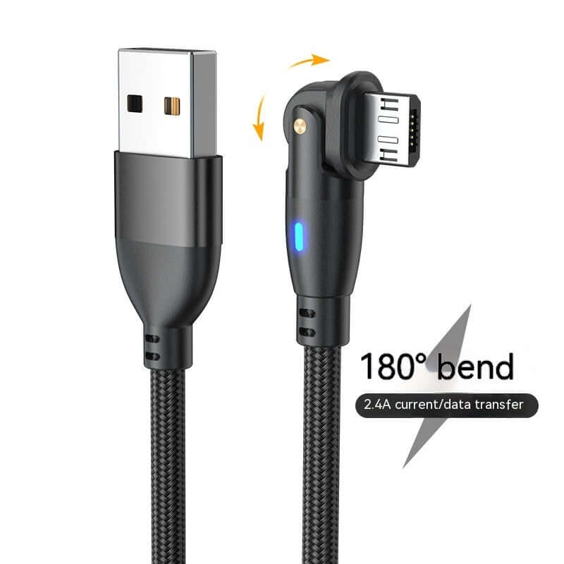 180-degree bend data cable for Android TYPEC3A, 2m length, aluminum alloy, black, fast charge and data transfer.