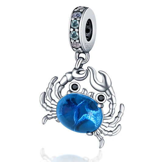 Hot Sale Charms 925 Sterling Silver Blue Crab Charms Beads Fit 3mm Original Bracelet Necklace Women DIY Fine Jewelry Gift Making