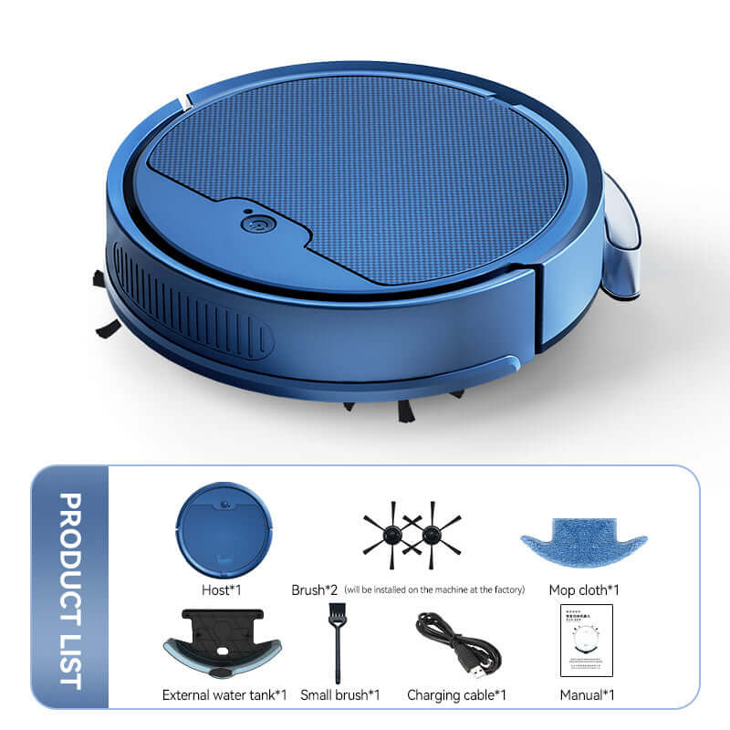 Intelligent sweeping robot with large water tank, remote control, low noise, and powerful 2000 Pa suction for efficient cleaning.