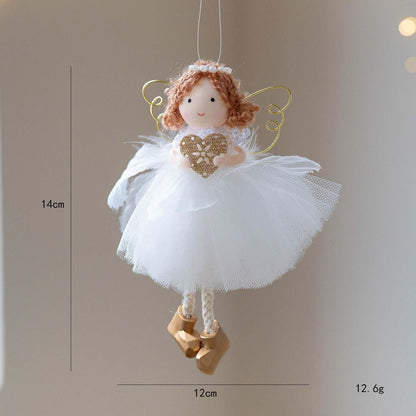Christmas White Tulle Skirt Golden Wings Angel Girl Pendant