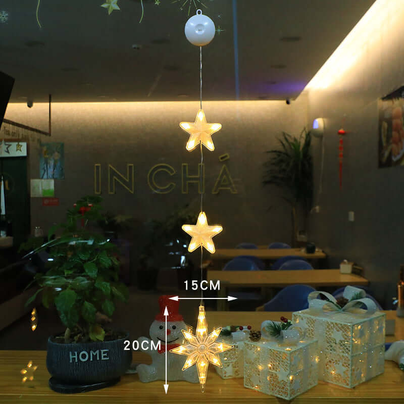 Christmas 3pcs LED Light Star Tree Hanging Sucker Lamp Wind