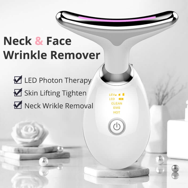 EMS neck and face wrinkle remover with LED therapy for skin lifting and tightening. Ideal for neck wrinkle removal.