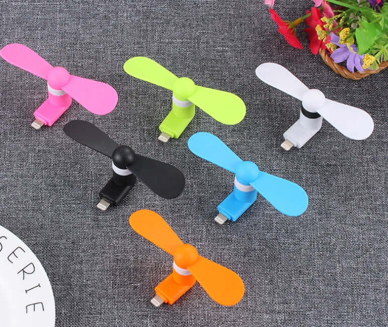 Mobile mini fans in six colors, compatible with iPhone/iPad and Android, low noise and environmentally friendly.