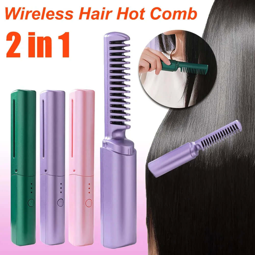 Professional Wireless Hair Straightener Curler Comb Heating
