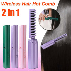 Professional Wireless Hair Straightener Curler Comb Heating