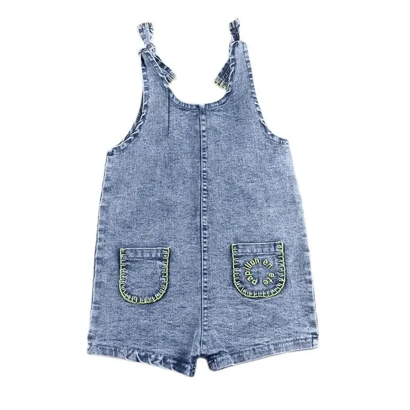 Summer denim collection girls dress set cute baby rompers boys casual shirt girls skirt family clothing set contrast pockets