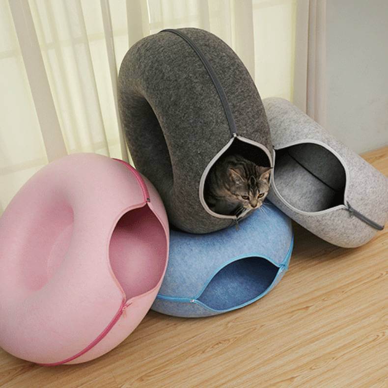 Donut Cat Tunnel Bed Pets House Natural Felt Pet Cat House