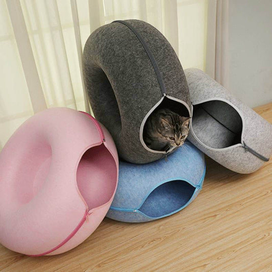 Donut Cat Tunnel Bed Pets House Natural Felt Pet Cat House