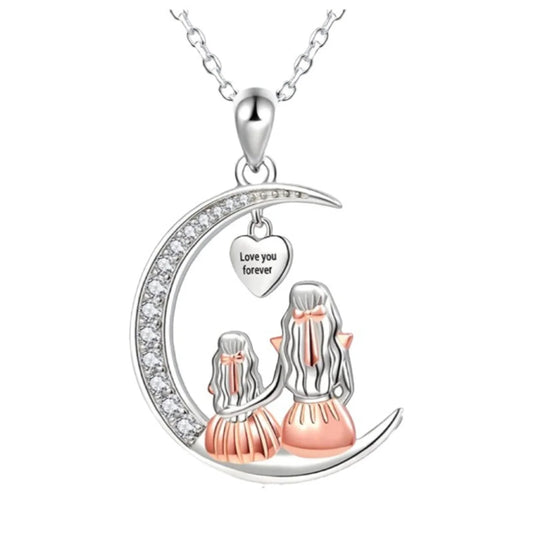 Fashion Mom Daughter Moon Pendant Necklace Love You Forever Heart