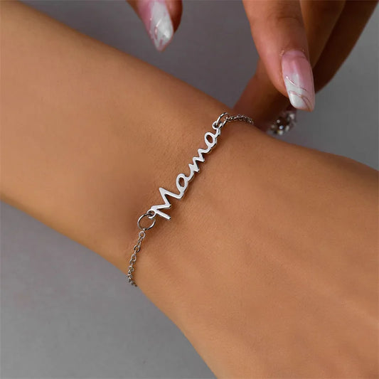 Simple Letter Mama Charm Bracelet for Women Metal 3 Colors Double