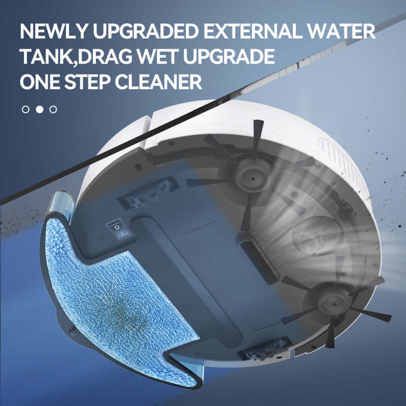 Intelligent sweeping robot featuring upgraded external water tank for efficient cleaning and low noise operation.